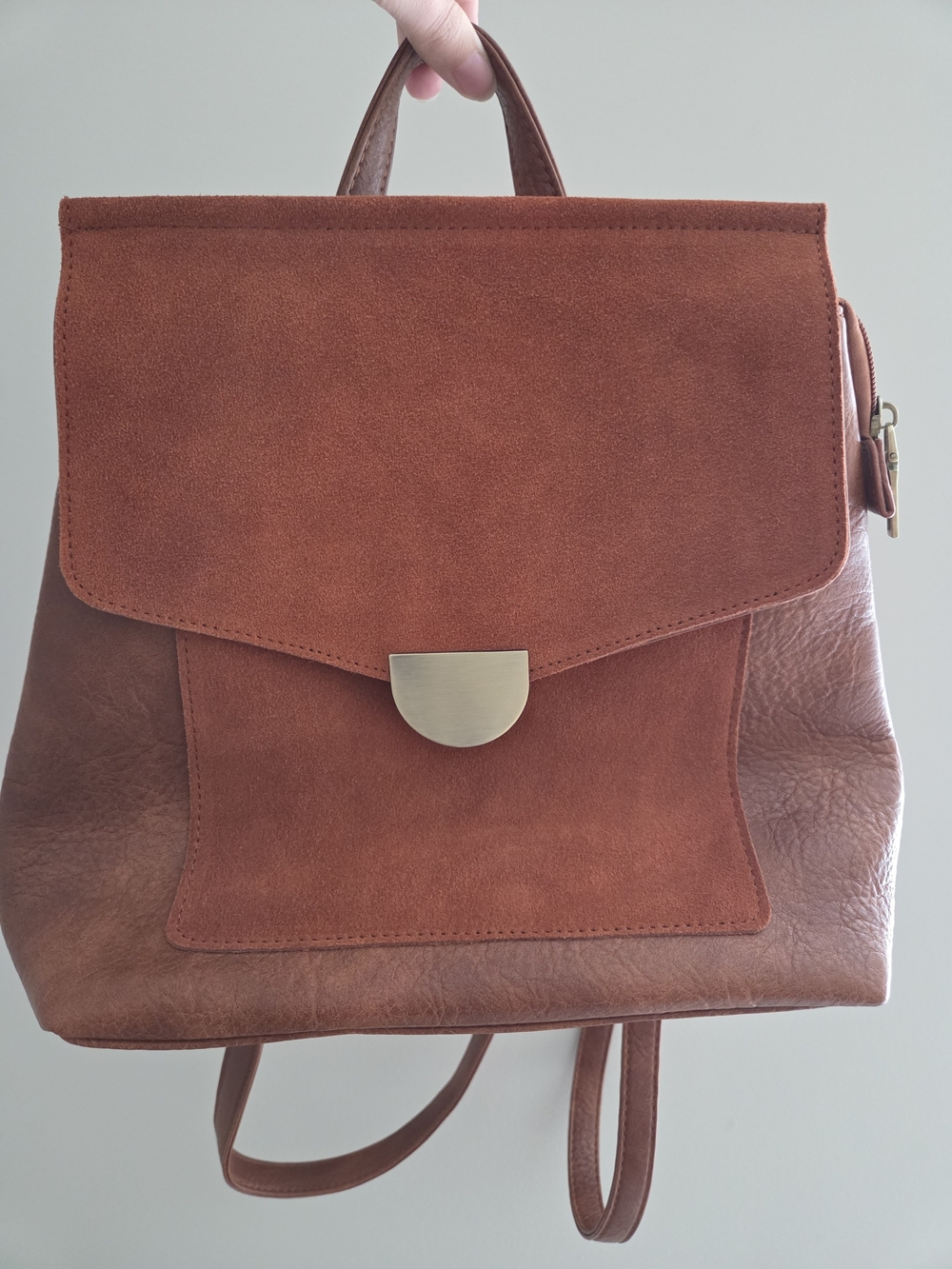 Moda Luxe Cognac Brown Convertible Backpack Handbag Suede Flap